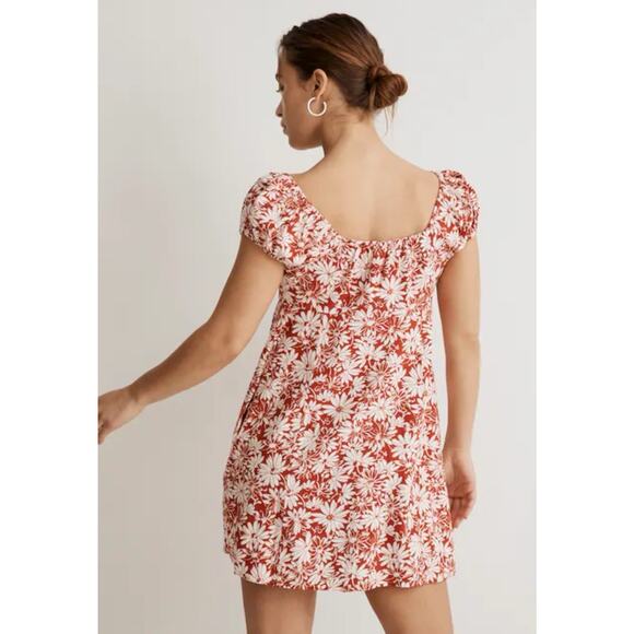 Madewell Margie Mini Dress In Abstract‎ Flora Orange Floral Linen Blend Size 2 - Picture 2 of 11
